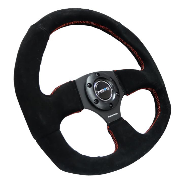 NRG RST-009S-RS - NRGRST-009S-RS - NRG Reinforced Steering Wheel (320mm Horizontal / 330mm Vertical) Suede w/Red Stitch - Shipped in Europe - Tuningsupply.com