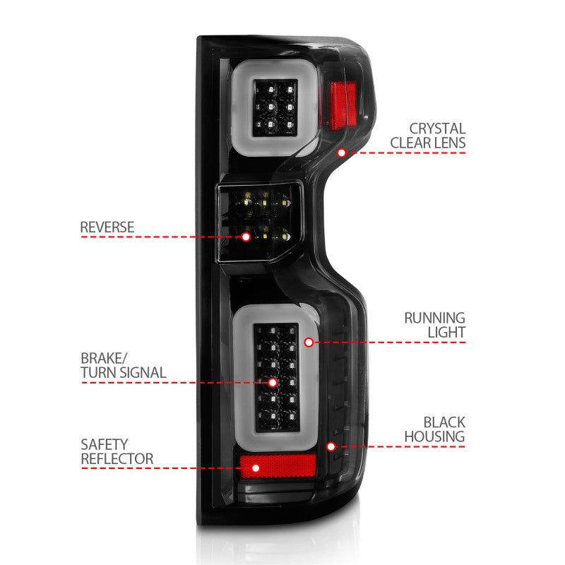 ANZO 311414 - ANZ311414 - ANZO 19-21 Chevy Silverado Full LED Taillights Black Housing Clear Lens G2 (w/C light Bars) - Shipped in Europe - Tuningsupply.com