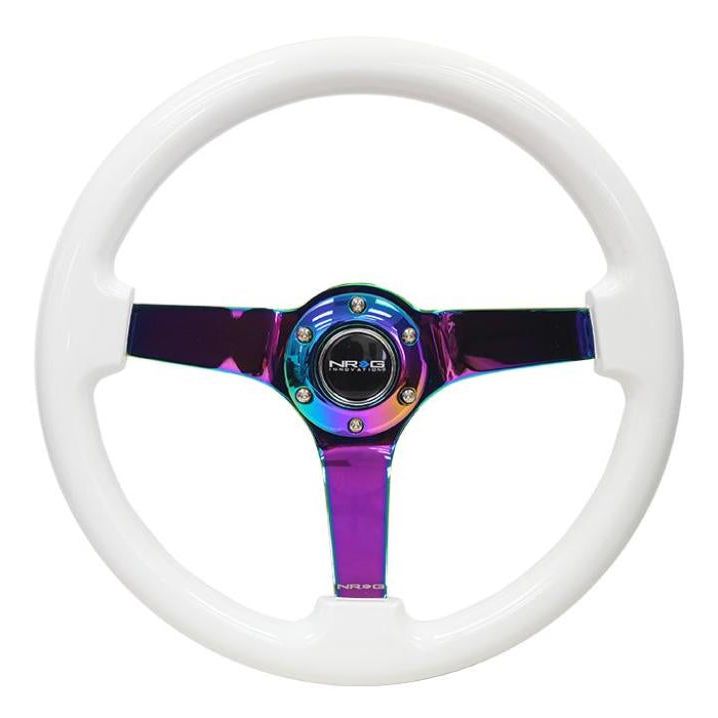 NRG RST-036WT-MC - NRGRST-036WT-MC - NRG Reinforced Steering Wheel (350mm / 3in. Deep) Classic White w/4mm Neochrome Solid 3-Spoke - Shipped in Europe - Tuningsupply.com
