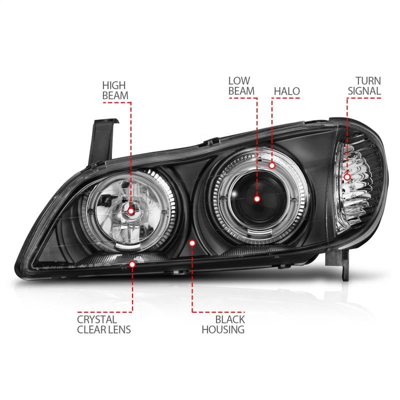 ANZO 121077 - ANZ121077 - ANZO 2000-2004 Infiniti I30 Projector Headlights w/ Halo Black - Shipped in Europe - Tuningsupply.com