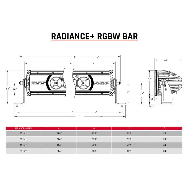 Rigid Industries 250053 - RIG250053 - Rigid Industries Radiance+ 50in. RGBW Light Bar - Shipped in Europe - Tuningsupply.com