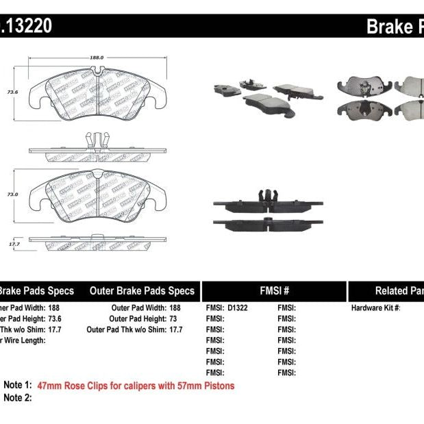 Stoptech 309.13220 - STO309.13220 - StopTech Performance 08-10 Audi A5 / 10 S4 / 09-10 Audi A4 (except Quattro) Front Brake Pads - Shipped in Europe - Tuningsupply.com