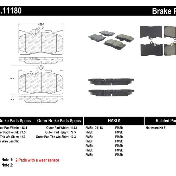 Stoptech 309.11180 - STO309.11180 - StopTech Performance 06 Lexus GS300/430 / 07-08 GS350 / 06-08 IS350 Front Brake Pads - Shipped in Europe - Tuningsupply.com