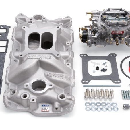 Edelbrock 2021 - EDE2021 - Edelbrock Manifold And Carb Kit Performer Eps Small Block Chevrolet 1957-1986 Natural Finish - Shipped in Europe - Tuningsupply.com
