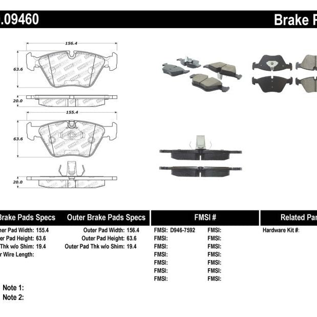 Stoptech 309.09460 - STO309.09460 - StopTech Performance 04-09 BMW X3 (E38) / 06-09 Z4 3.0Si (E86) / 00-07 330 Series Front Brake Pads - Shipped in Europe - Tuningsupply.com