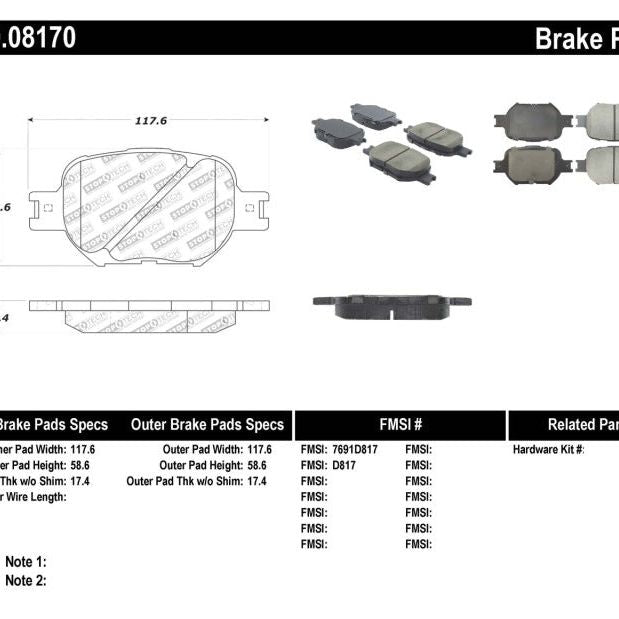 Stoptech 309.08170 - STO309.08170 - StopTech Performance 05-08 Scion tC/ 01-05 Celica GT/ 00-05 Celica GT-S Front Brake Pads - Shipped in Europe - Tuningsupply.com