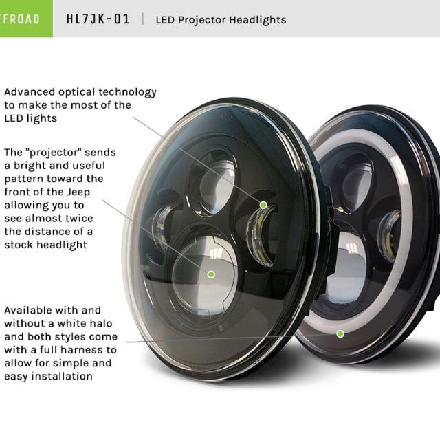 DV8 Offroad HL7JK-01 - DVEHL7JK-01 - DV8 Offroad 07-18 Jeep Wrangler JK LED Projector Headlights - Shipped in Europe - Tuningsupply.com