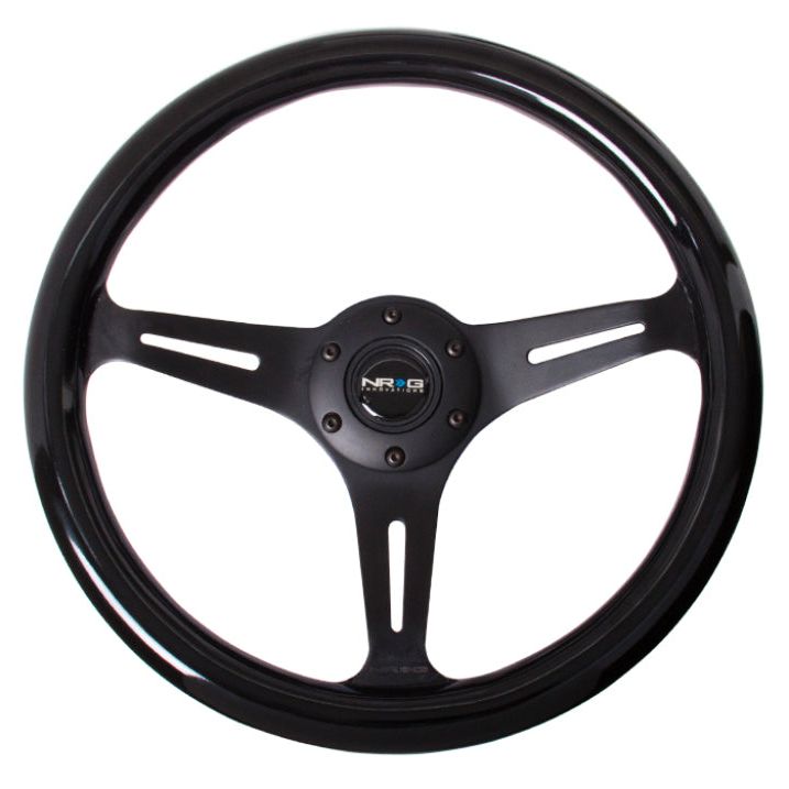 NRG ST-015BK-BK - NRGST-015BK-BK - NRG Classic Wood Grain Steering Wheel (350mm) Black Paint Grip w/Black 3-Spoke Center - Shipped in Europe - Tuningsupply.com