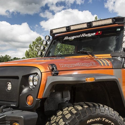 Rugged Ridge 11232.50 - RUG11232.50 - Rugged Ridge 07-18 Jeep Wrangler JK Elite Fast Track Windshield Light Bar Mount w/ Crossbar - Shipped in Europe - Tuningsupply.com