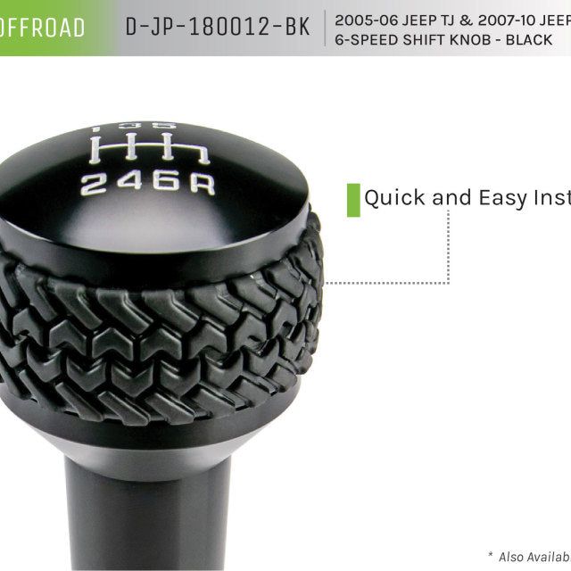 DV8 Offroad D-JP-180012-BK - DVED-JP-180012-BK - DV8 Offroad 2005-2010 Jeep TJ/JK 6-Speed Shift Knob Black Finish - Shipped in Europe - Tuningsupply.com
