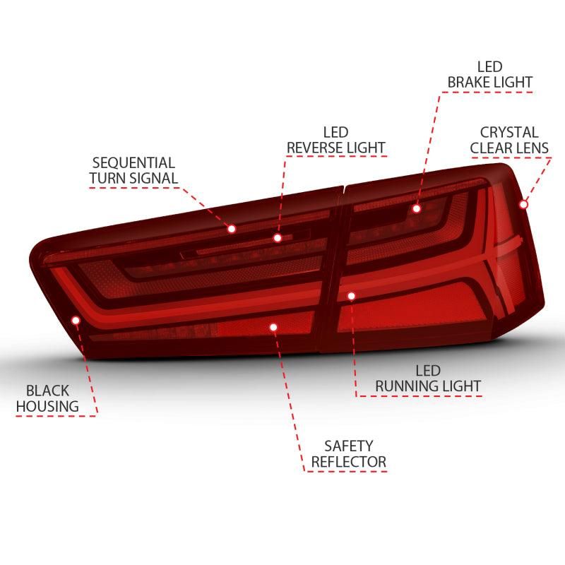 ANZO 321353 - ANZ321353 - ANZO 2012-2018 Audi A6 LED Taillight Black Housing Red/Clear Lens 4 pcs (Sequential Signal) - Shipped in Europe - Tuningsupply.com