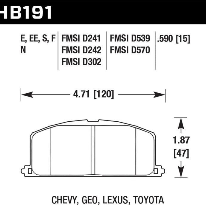 Hawk Performance KHB191E.590 - HAWKHB191E.590 - Hawk 86-88 Chevy Nova / 90-92 Geo Prizm GSI / 90-92 Prizm LSI / Toyota (Various) Race Front Brake Pa - Shipped in Europe - Tuningsupply.com