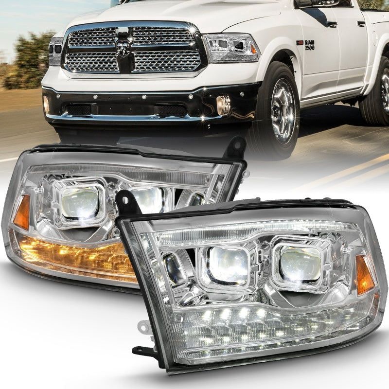 ANZO 111465 - ANZ111465 - ANZO 2009-2018 Dodge Ram 1500 Led Projector Plank Style Switchback H.L Halo Chrome Amber (OE Style) - Shipped in Europe - Tuningsupply.com