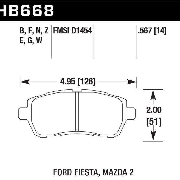 Hawk Performance KHB668G.567 - HAWKHB668G.567 - Hawk 11-12 Ford Fiesta S/SE/SEL / 11-12 Mazda 2 Sport/Touring DTC-60 Front Race Brake Pads - Shipped in Europe - Tuningsupply.com