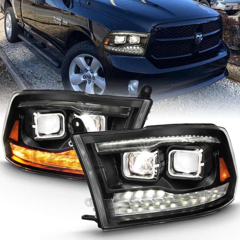 ANZO 111464 - ANZ111464 - ANZO 2009-2018 Dodge Ram 1500 Led Projector Plank Style Switchback H.L Halo Black Amber (OE Style) - Shipped in Europe - Tuningsupply.com