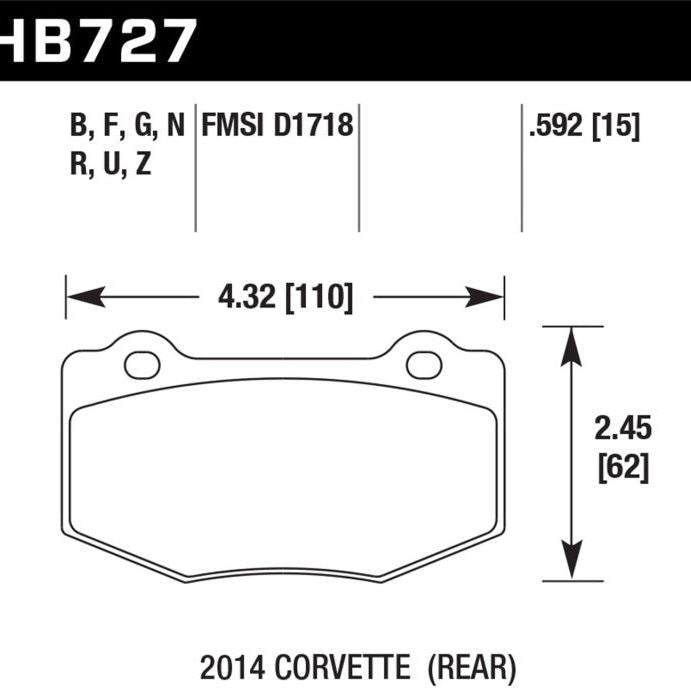 Hawk Performance KHB727W.592 - HAWKHB727W.592 - Hawk DTC-30 2015 Chevy Corvette Z06 Rear Race Brake Pads - Shipped in Europe - Tuningsupply.com