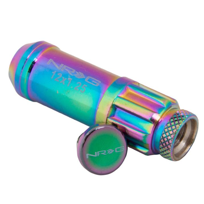 NRG LN-LS710MC-21 - NRGLN-LS710MC-21 - NRG 700 Series M12 X 1.25 Steel Lug Nut w/Dust Cap Cover Set 21 Pc w/Locks & Lock Socket - Neochrome - Shipped in Europe - Tuningsupply.com
