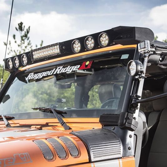 Rugged Ridge 11232.50 - RUG11232.50 - Rugged Ridge 07-18 Jeep Wrangler JK Elite Fast Track Windshield Light Bar Mount w/ Crossbar - Shipped in Europe - Tuningsupply.com