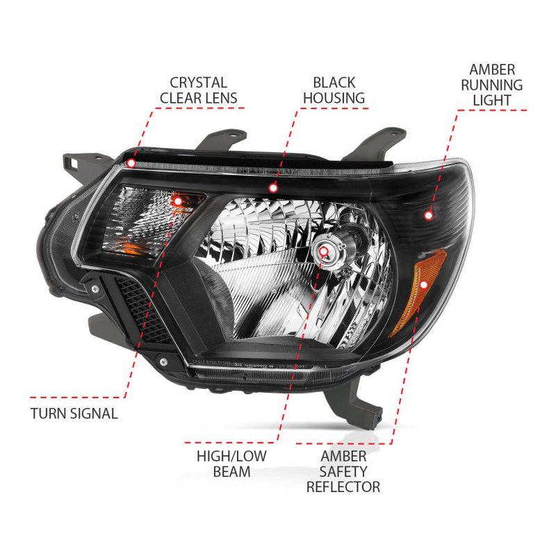 ANZO 111395 - ANZ111395 - ANZO 2012-2015 Toyota Tacoma Crystal Headlights Black - Shipped in Europe - Tuningsupply.com