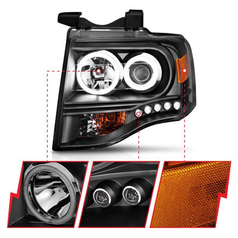 ANZO 111113 - ANZ111113 - ANZO 2007-2014 Ford Expedition Projector Headlights w/ Halo Black - Shipped in Europe - Tuningsupply.com