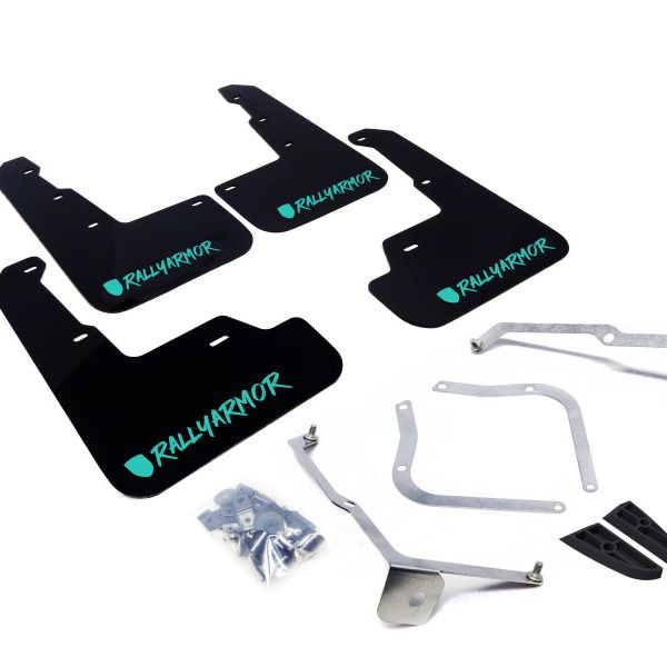 Rally Armor MF32-UR-BLK/TL-X - RALMF32-UR-BLK/TL-X - Rally Armor 15-21 Subaru WRX/STI Black UR Mud Flap w/Teal Altered Font Logo - Shipped in Europe - Tuningsupply.com