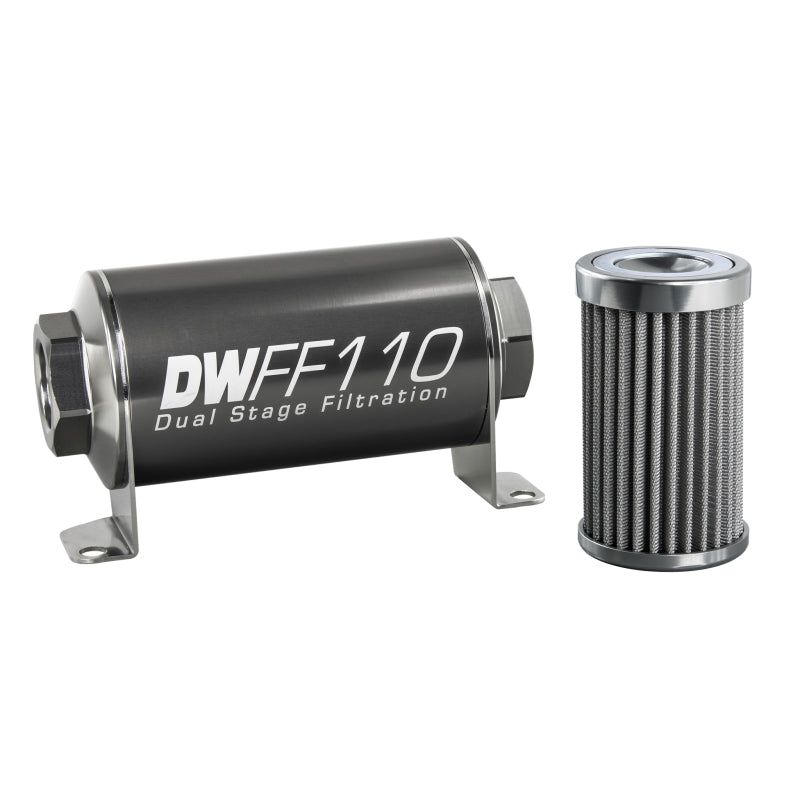DeatschWerks 8-03-110-100K - DWK8-03-110-100K - DeatschWerks Stainless Steel 10AN 100 Micron Universal Inline Fuel Filter Housing Kit (110mm) - Shipped in Europe - Tuningsupply.com