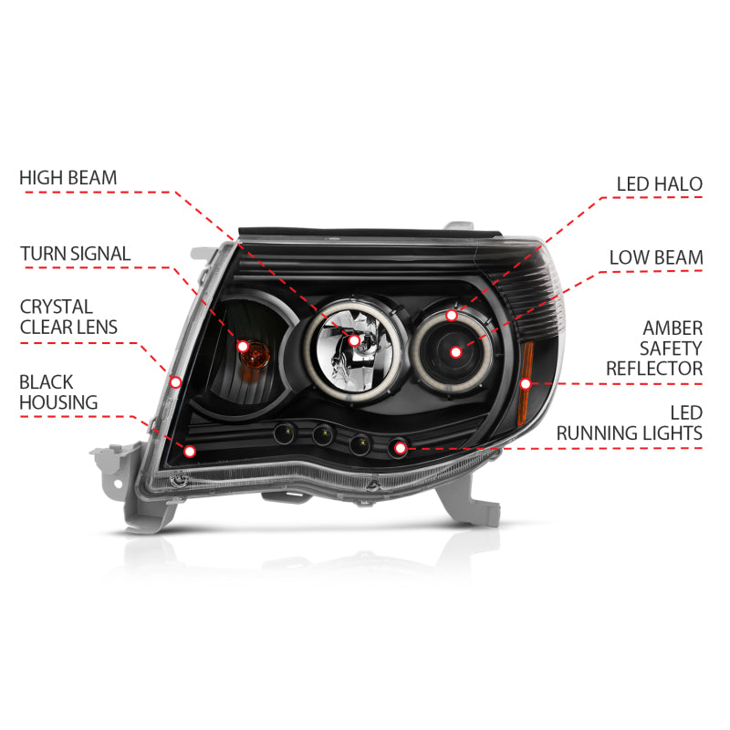 ANZO 121282 - ANZ121282 - ANZO 2005-2011 Toyota Tacoma Projector Headlights w/ Halo Black - Shipped in Europe - Tuningsupply.com
