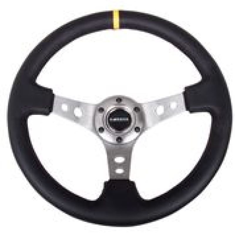 NRG RST-006GM-Y - NRGRST-006GM-Y - NRG Reinforced Steering Wheel (350mm / 3in. Deep) Blk Leather w/Gunmetal Cutout Spoke & Yellow CM - Shipped in Europe - Tuningsupply.com
