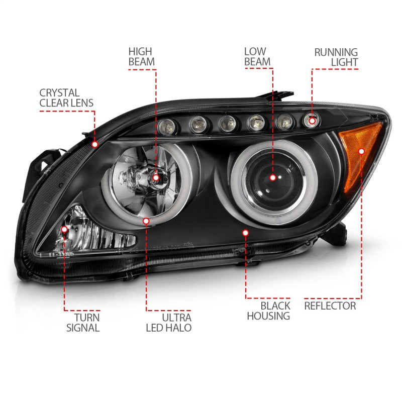 ANZO 121119 - ANZ121119 - ANZO 2005-2010 Scion Tc Projector Headlights w/ Halo Black (CCFL) - Shipped in Europe - Tuningsupply.com