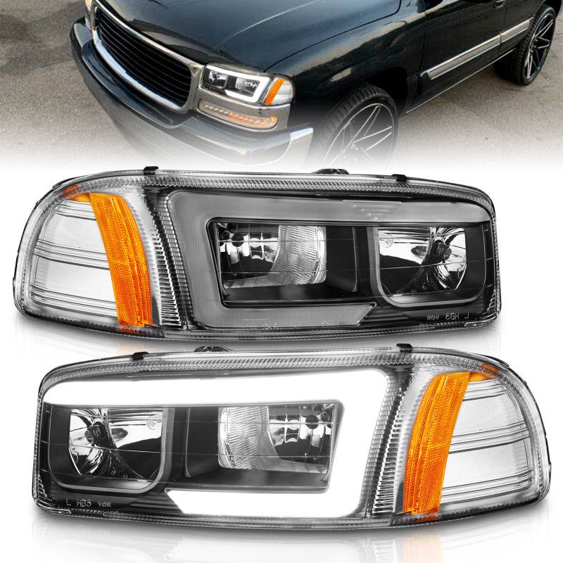ANZO 111522 - ANZ111522 - ANZO 99-17 GMC Sierra/Denali Headlights Black Amber (w/C Light Bars) - Shipped in Europe - Tuningsupply.com