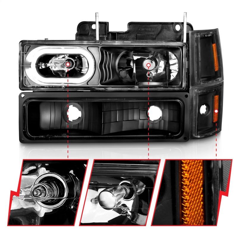 ANZO 111507 - ANZ111507 - ANZO 88-98 Chevrolet C1500 Crystal Headlights Black Housing w/ Signal and Side Marker Lights - Shipped in Europe - Tuningsupply.com