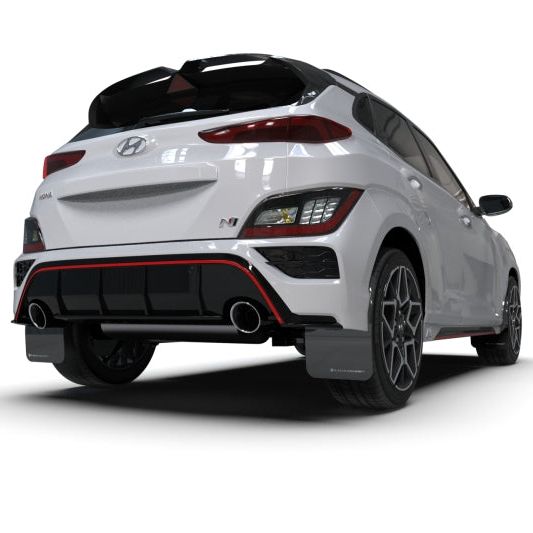 Rally Armor MF83-UR-BLK-WH - RALMF83-UR-BLK-WH - Rally Armor 22-23 Hyundai Kona N Black UR Mud Flap w/White Logo - Shipped in Europe - Tuningsupply.com