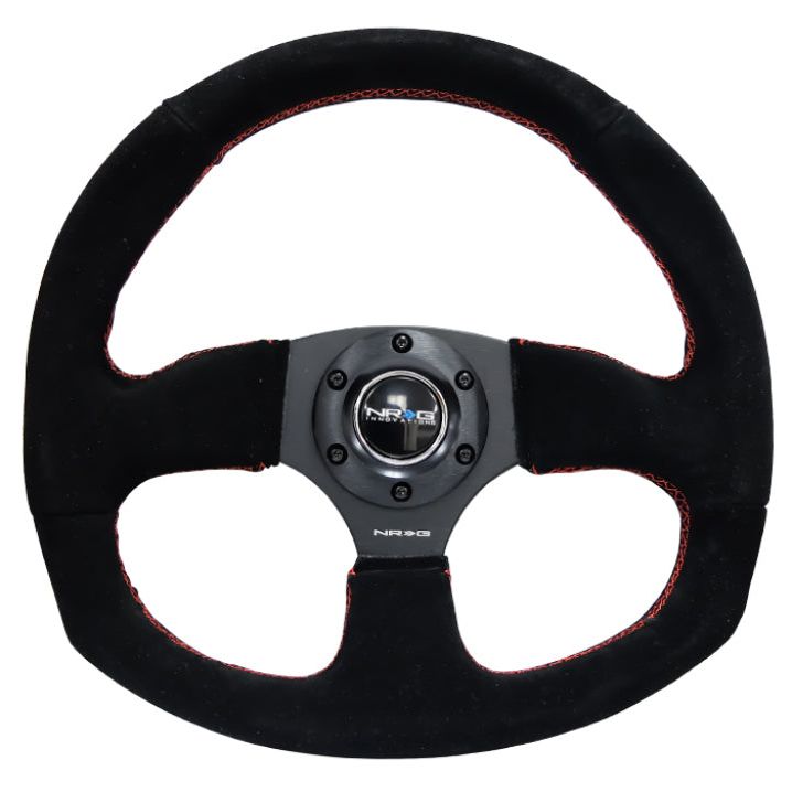 NRG RST-009S-RS - NRGRST-009S-RS - NRG Reinforced Steering Wheel (320mm Horizontal / 330mm Vertical) Suede w/Red Stitch - Shipped in Europe - Tuningsupply.com