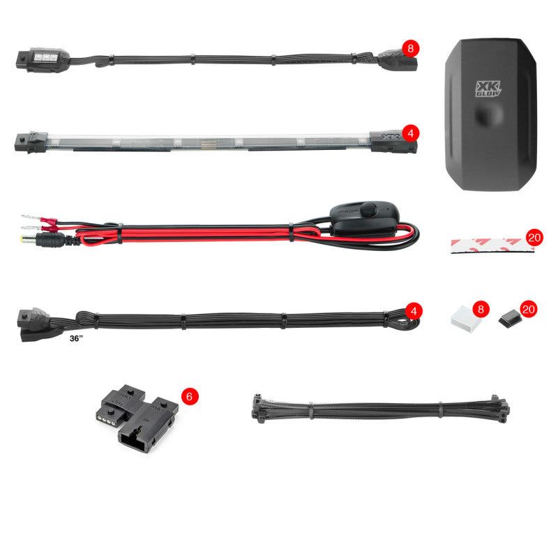 XKGLOW KS-MOTO-STANDARD - XKGKS-MOTO-STANDARD - XK Glow Strip Million Color XKCHROME Smartphone App ATV/Motorcycle LED Light Kit 8xPod + 4x10In - Shipped in Europe - Tuningsupply.com