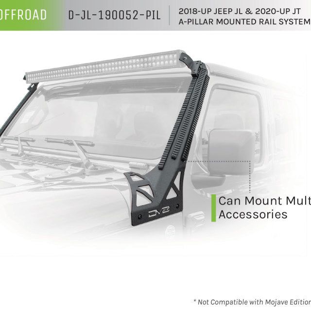 DV8 Offroad D-JL-190052-PIL - DVED-JL-190052-PIL - DV8 Offroad 2018+ JL/Gladiator Picatinny Rail A-Pillar Pod LED Light Mount - Shipped in Europe - Tuningsupply.com
