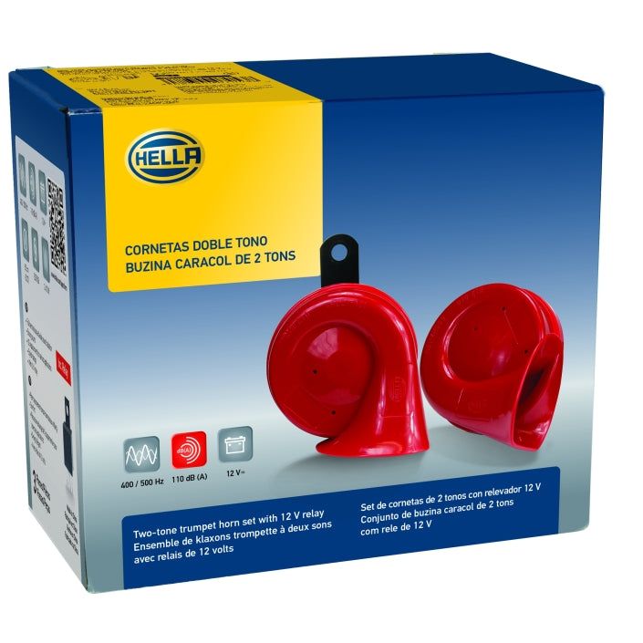 Hella LA007424801 - HELLA007424801 - Hella Twin Trumpet Horn Kit 12V 400/500Hz (007424804 = 007424801) - Shipped in Europe - Tuningsupply.com