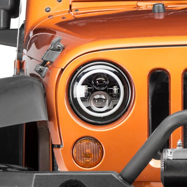 Raxiom J108037 - RAXJ108037 - Raxiom 97-18 Jeep Wrangler TJ/JK Axial Halo Headlights w/ DRL Amber Signals- Blk Hsng (Clear Lens) - Shipped in Europe - Tuningsupply.com