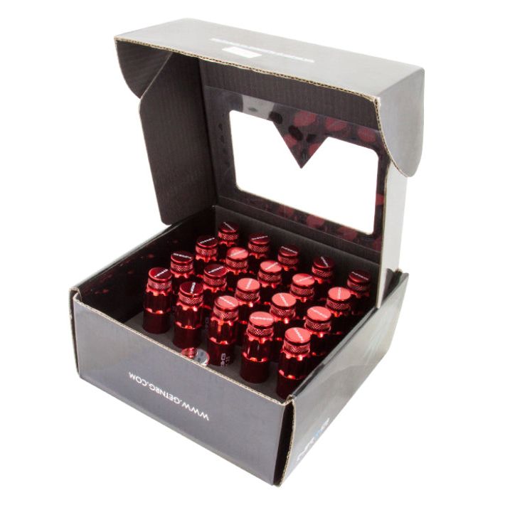 NRG LN-LS710RD-21 - NRGLN-LS710RD-21 - NRG 700 Series M12 X 1.25 Steel Lug Nut w/Dust Cap Cover Set 21 Pc w/Locks & Lock Socket - Red - Shipped in Europe - Tuningsupply.com
