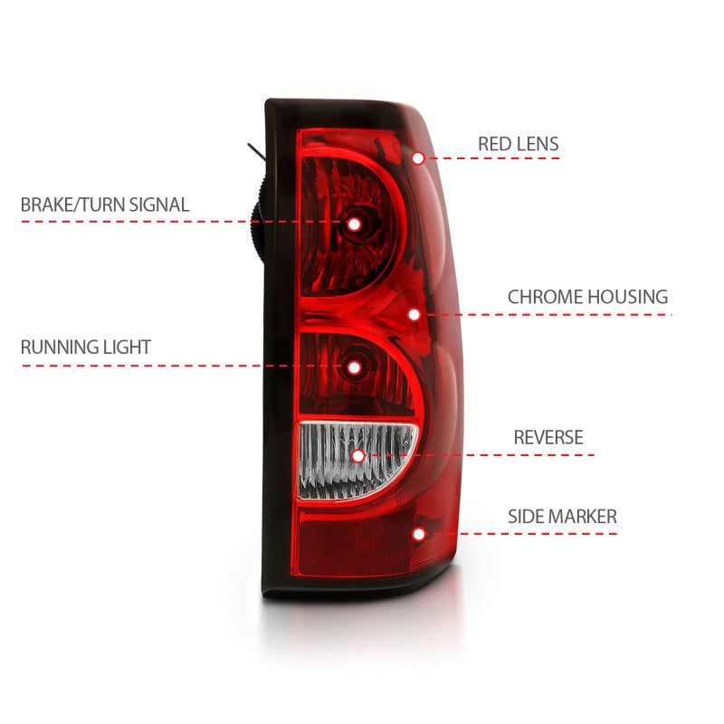 ANZO 311302 - ANZ311302 - ANZO 2004-2007 Chevy Silverado Taillight Red/Clear Lens w/Black Trim (OE Replacement) - Shipped in Europe - Tuningsupply.com