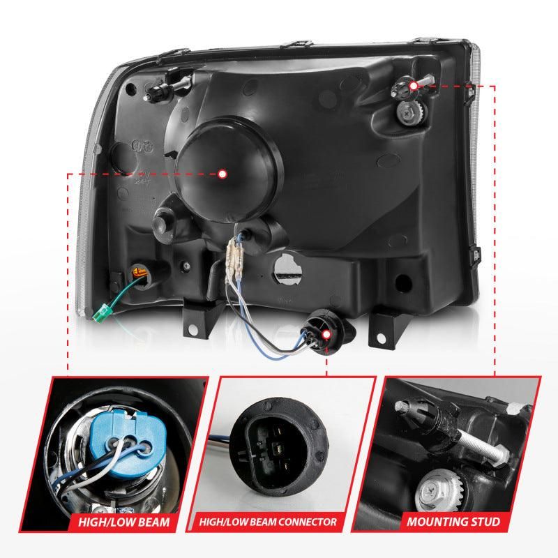 ANZO 111549 - ANZ111549 - ANZO 99-04 Ford F250/F350/F450/Excursion (excl. 99) Crystal Headlights - w/ Light Bar Black Housing - Shipped in Europe - Tuningsupply.com
