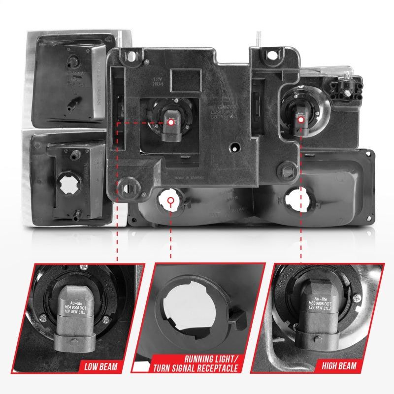 ANZO 111505 - ANZ111505 - ANZO 88-98 Chevrolet C1500 Crystal Headlights Black - Shipped in Europe - Tuningsupply.com