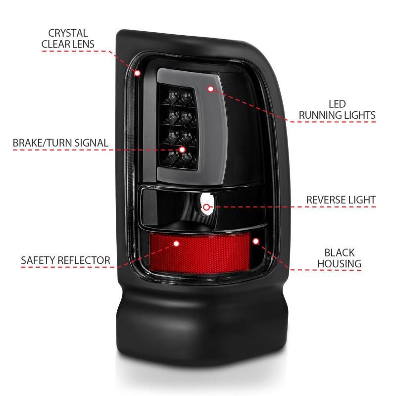 ANZO 311339 - ANZ311339 - ANZO 1994-2001 Dodge Ram 1500 LED Taillights Plank Style Black w/Clear Lens - Shipped in Europe - Tuningsupply.com