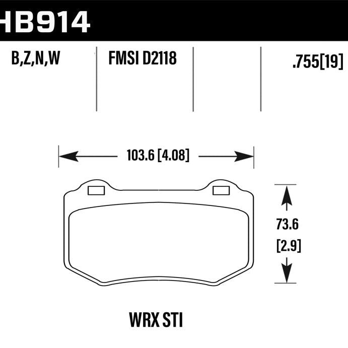 Hawk Performance KHB914W.580 - HAWKHB914W.580 - Hawk 2018 Subaru WRX STI DTC-30 Rear Brake Pads - Shipped in Europe - Tuningsupply.com