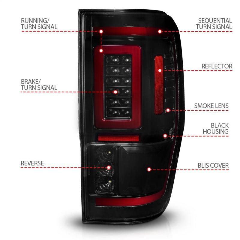 ANZO 311447 - ANZ311447 - ANZO 19-22 Ford Ranger Full LED Taillights w/ Lightbar Sequential Signal Black Housing/Smoke Lens - Shipped in Europe - Tuningsupply.com