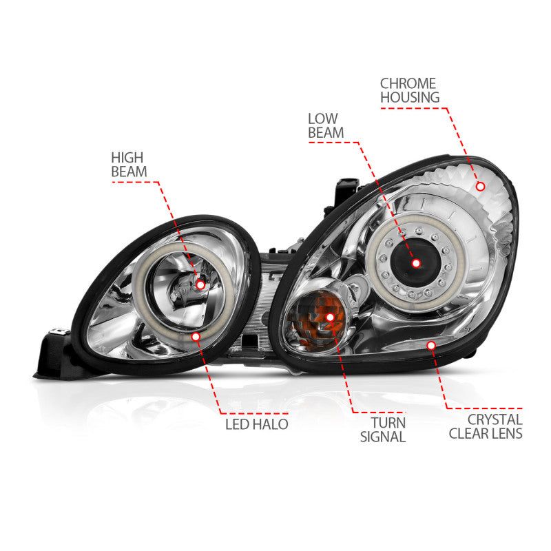 ANZO 121143 - ANZ121143 - ANZO 1998-2005 Lexus Gs300 Projector Headlights w/ Halo Chrome - Shipped in Europe - Tuningsupply.com