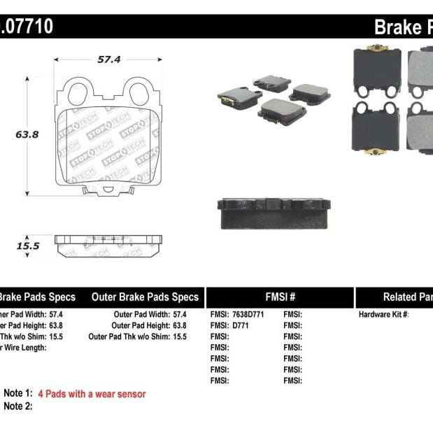 Stoptech 309.07710 - STO309.07710 - StopTech Performance 98-05 Lexus GS 300/350/400/430/450H / 00-05 IS250/300/350 Rear Brake Pads - Shipped in Europe - Tuningsupply.com