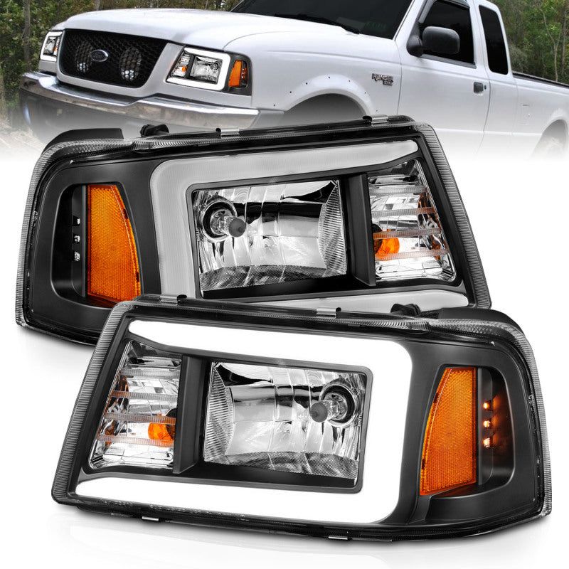ANZO 111511 - ANZ111511 - ANZO 2001-2011 Ford Ranger Crystal Headlights w/ Light Bar Black Housing - Shipped in Europe - Tuningsupply.com