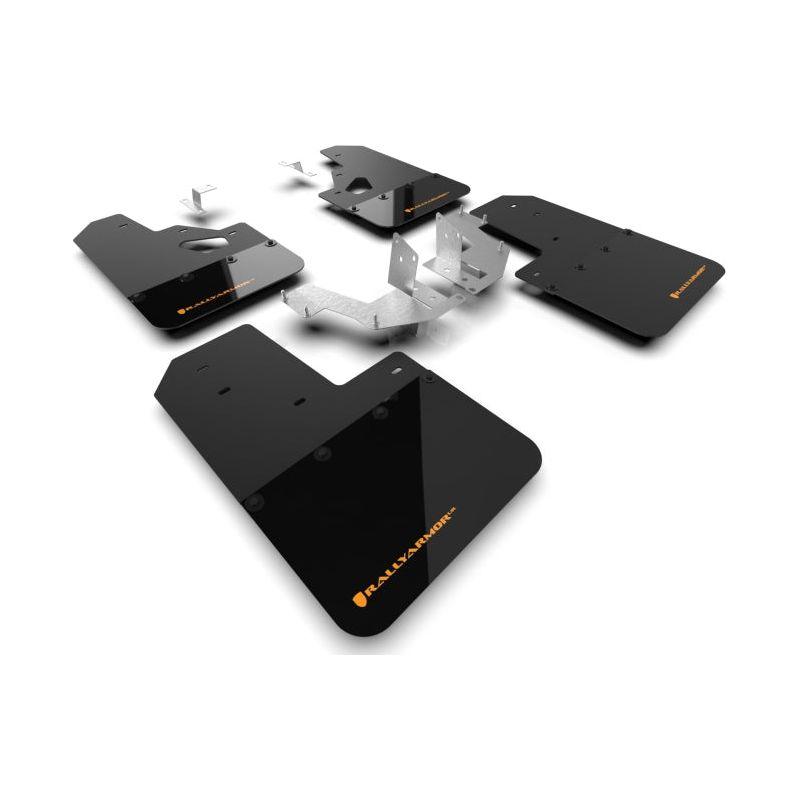 Rally Armor MF85-RR-PL-COR - RALMF85-RR-PL-COR - Rally Armor 21-25 Ford Bronco (Plstc Bmpr + RR - NO Rptr/Sprt) Blk Mud Flap w/Cy Orange Logo - Shipped in Europe - Tuningsupply.com