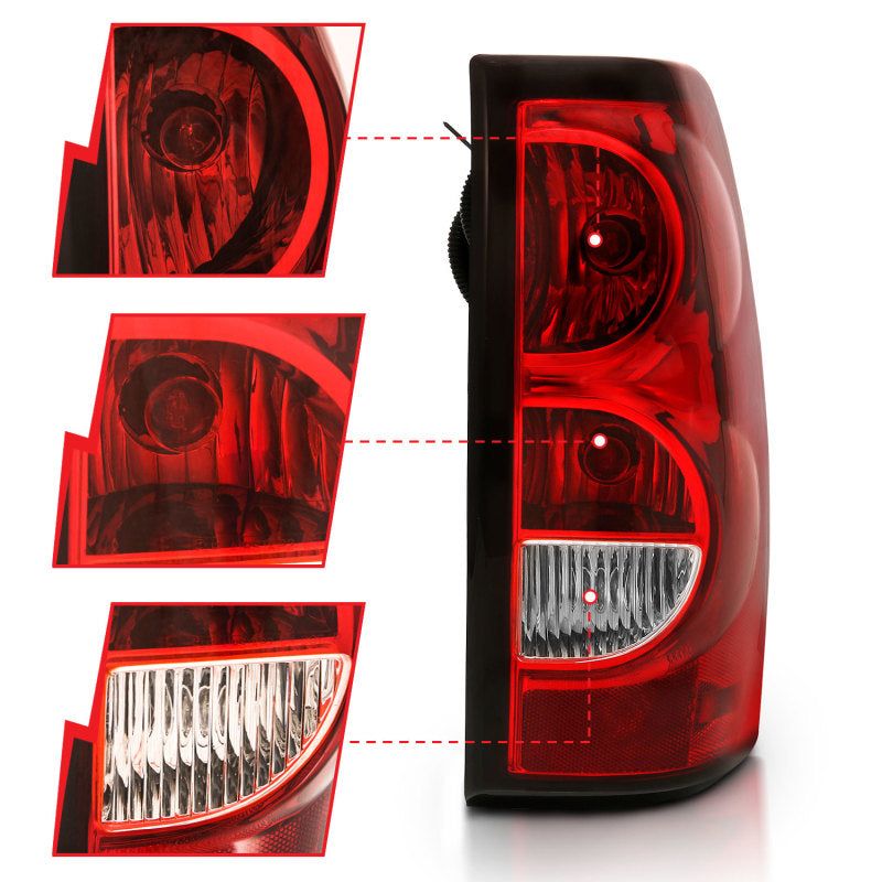 ANZO 311302 - ANZ311302 - ANZO 2004-2007 Chevy Silverado Taillight Red/Clear Lens w/Black Trim (OE Replacement) - Shipped in Europe - Tuningsupply.com