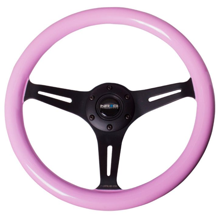 NRG ST-015BK-PK - NRGST-015BK-PK - NRG Classic Wood Grain Steering Wheel (350mm) Solid Pink Painted Grip w/Black 3-Spoke Center - Shipped in Europe - Tuningsupply.com